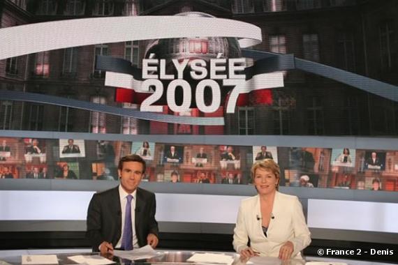 David Pujadas et Elise Lucet lors du premier tour de l'élection présidentielle (22 avril 2007)