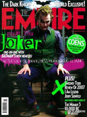 Heath Ledger déguisé en Joker en couverture d'Empire