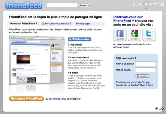 Capture d écran du service "Friendfeed".