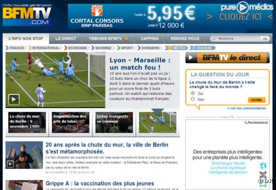 Le site internet de BFM TV (novembre 2009)