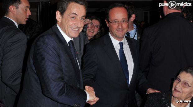 Nicolas Sarkozy et François Hollande, lors du dîner annuel du Crif le 8 février 2012.