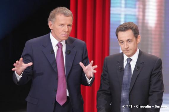 PPDA et Nicolas Sarkozy sur le plateau de "J'ai une question à vous poser", le 5 février 2007 sur TF1.