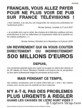 Publicité du CE de France Télévisions Publicité publiée le 23 juin 2008 dans le Parisien