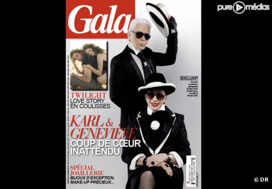 Karl Lagerfeld et Geneviève de Fontenay en Une de "Gala", le 2 décembre 2009