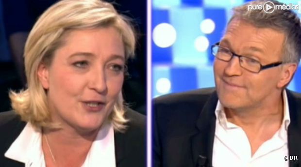 Marine Le Pen et Laurent Ruquier, sur le plateau de "On n'est pas couché".