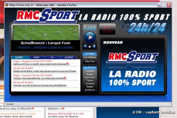 Le player "RMC Sport" sur le site internet de RMC