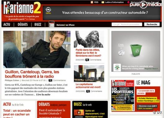 La home du site de "Marianne" lancée le 29 avril 2009