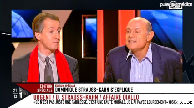 Jean-Marie Le Guen et Christophe Barbier s'affrontent à propos de DSK sur le plateau d'i-TELE, le 18 septembre 2011.