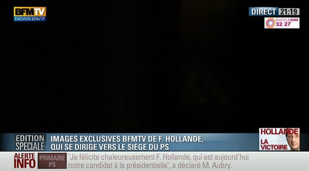BFM TV suit (ou rpesque) François Hollande.