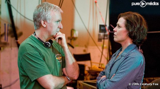 James Cameron et Sigourney Weaver sur le tournage d'"Avatar"