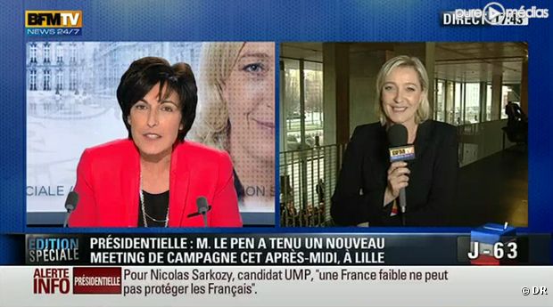 Marine Le Pen et Ruth Elkrief, le 19 février 2012.