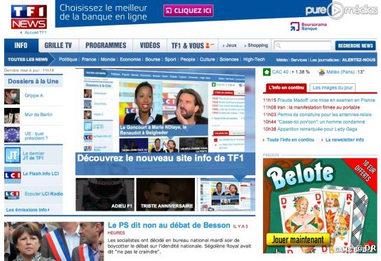 Capture d écran du site "TF1 News" le 4 novembre 2009.