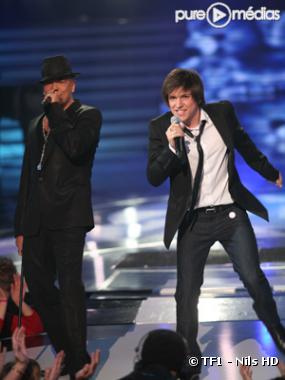 Quentin, avec Pascal Obispo, lors de la finale de la Star Academy 7.