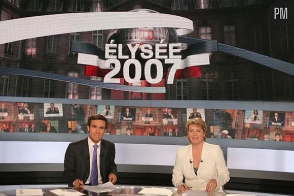 David Pujadas et Elise Lucet lors du premier tour de l'élection présidentielle (22 avril 2007)