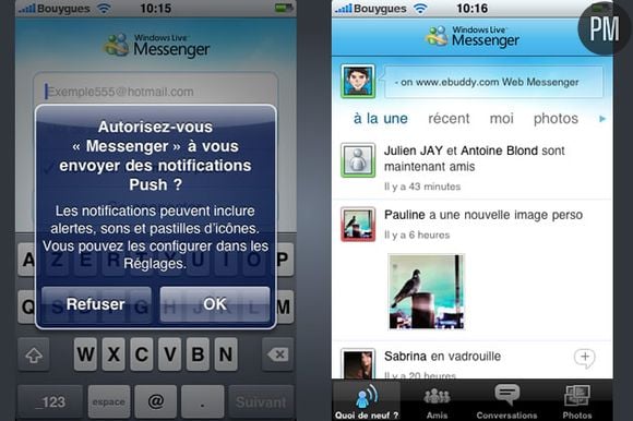 Windows Live Messenger sur iPhone.