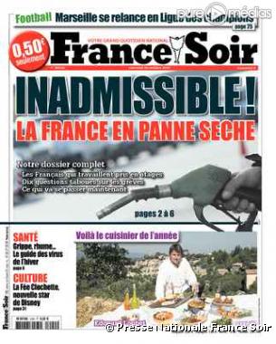 La Une de France Soir du 20 octobre 2010