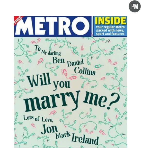 Une demande en mariage en Une du quotidien anglais Metro