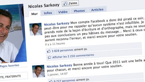 La page Facebook de Nicolas Sarkozy piratée