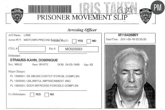 La fiche du prisonnier Dominique Strauss-Kahn.