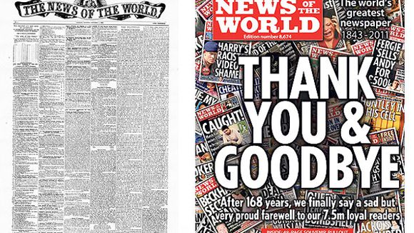 "Merci et adieu" à la Une du dernier "News of the World"