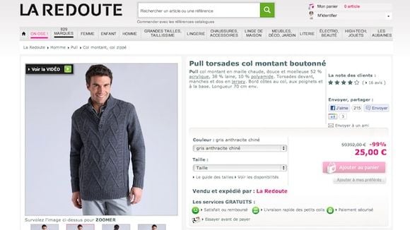 La Redoute propose un pull à 25 euros au lieu de... 59392 euros.