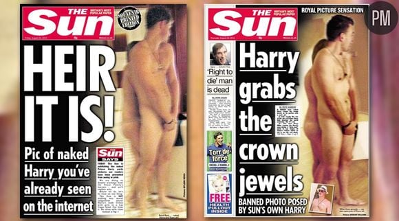 Les deux éditions de The Sun avec le prince Harry nu et sa doublure.