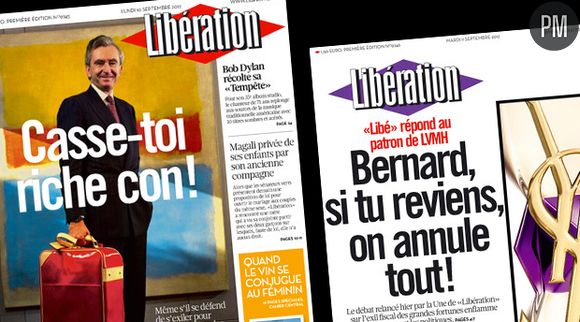 Les Unes de Libération sur Bernard Arnault, datés du 10 et 11 septembre 2011.