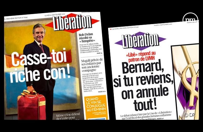 Les Unes de Libération sur Bernard Arnault, datés du 10 et 11 septembre 2011.