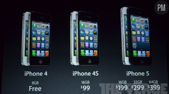 Le prix de l'iPhone 5 avec un abonnement chez un opérateur.