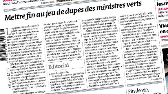 Le quotidien "Le Monde" demande le départ des deux ministres verts du gouvernement