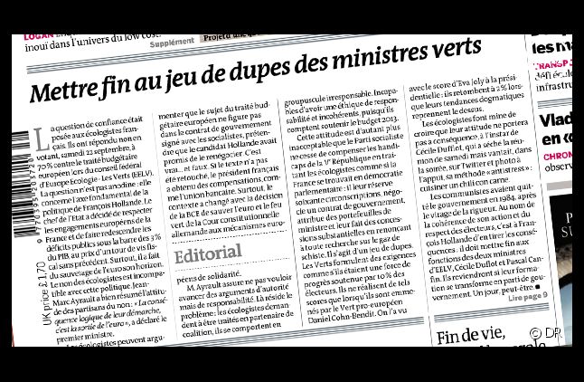 Le quotidien Le Monde, daté du 25 septembre 2012.
