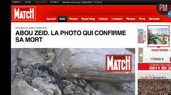 ParisMatch.fr affirme détenir la photo du cadavre d'Abou Zeid.