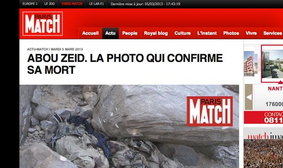 ParisMatch.fr affirme détenir la photo du cadavre d'Abou Zeid.