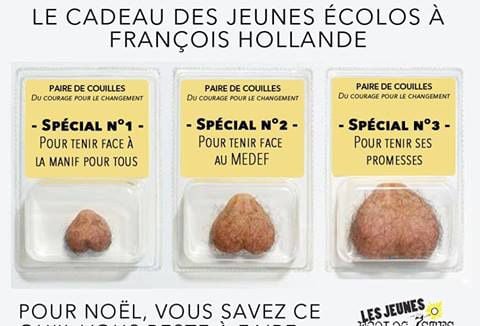 Pub : Les Jeunes écolos incitent à "offrir une paire de couilles" à François Hollande