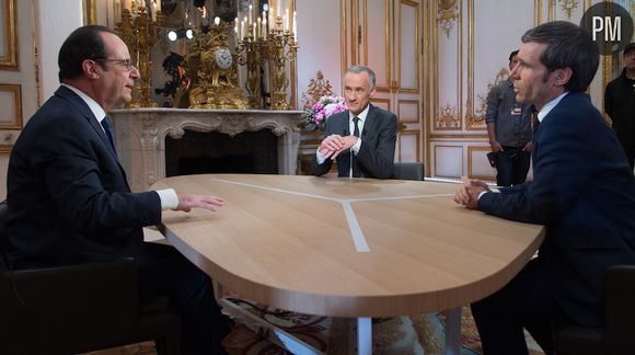 François Hollande face à Gilles Bouleau et David Pujadas le 14 juillet