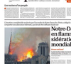 "Notre-Dame en flammes, sidération mondiale" en Une de "L'opinion"