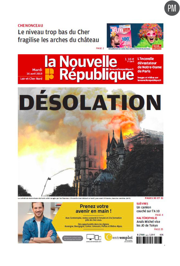 "Désolation" en Une de "La Nouvelle République"