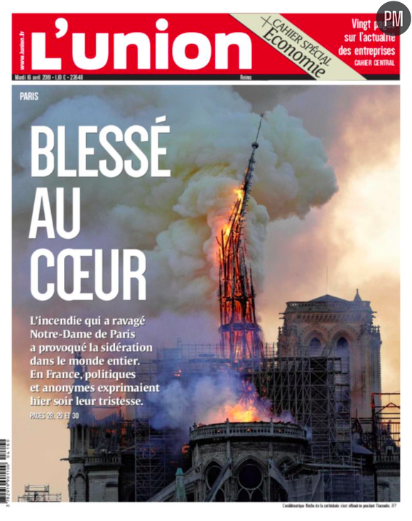 "Blessé au coeur" en Une de "L'Union"