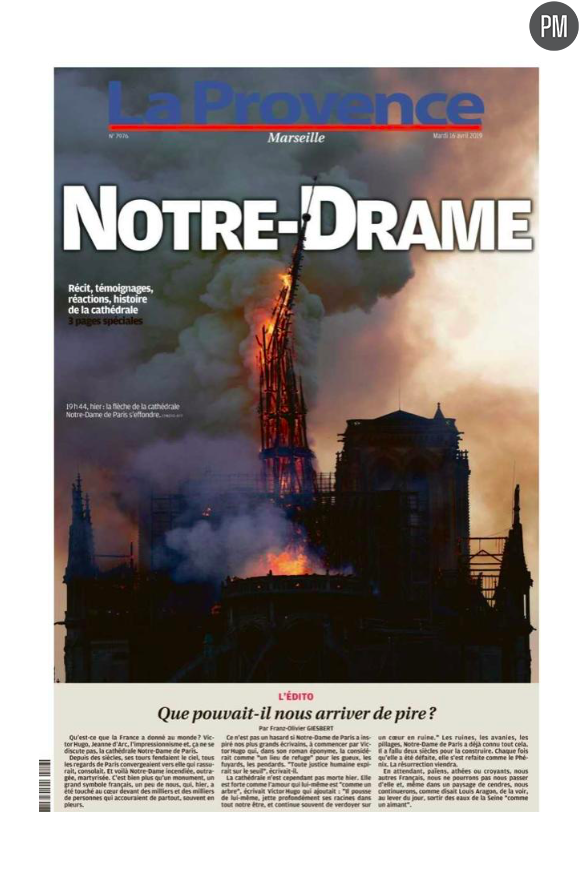 "Notre Drame" en Une de "La Provence"