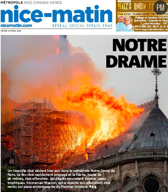 "Notre Drame" en Une de "Nice Matin / Var Matin"