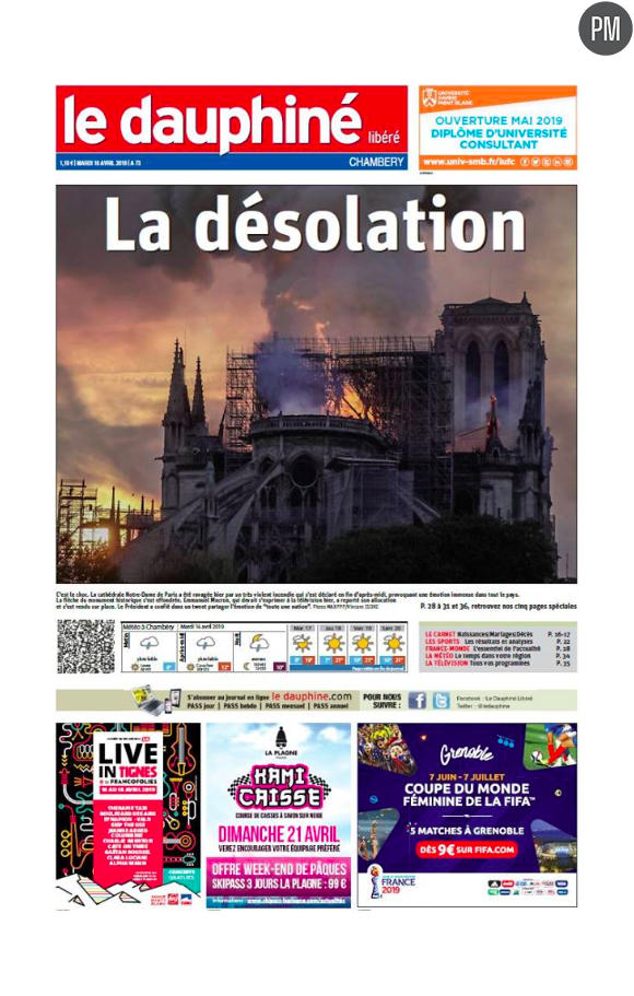 "La désolation" en Une du "Dauphiné"