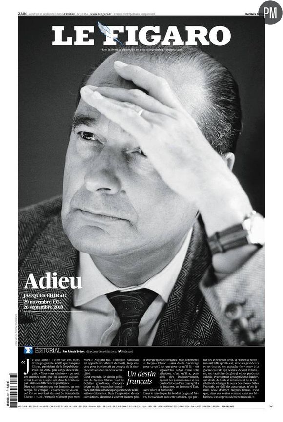 L'"adieu" à Jacques Chirac à la Une du "Figaro"