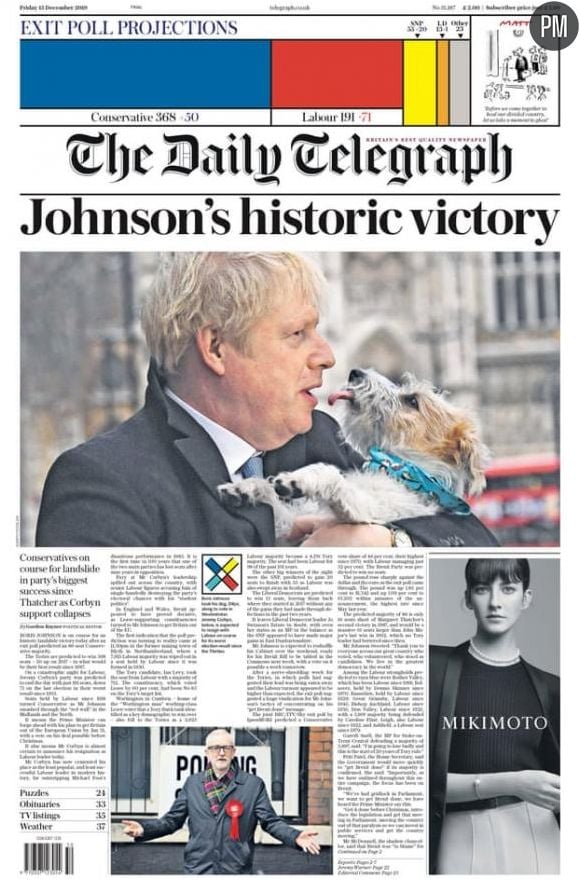 Boris Johnson triomphe à la Une du "Daily Telegraph"