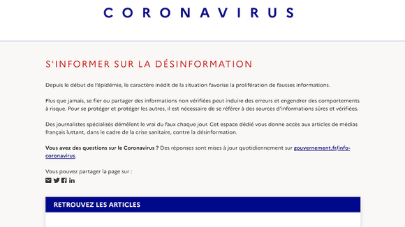 "Désinfox Coronavirus" : Le gouvernement sélectionne des médias pour lutter contre les fausses informations