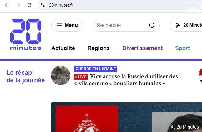 Capture d'écran du site "20 Minutes"