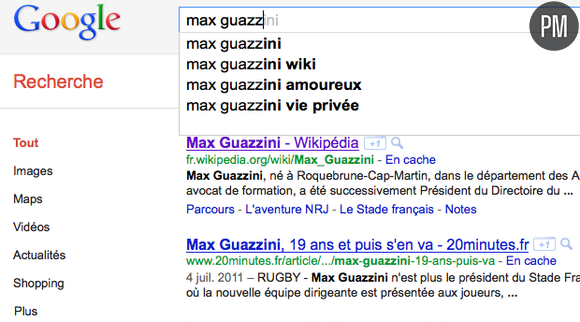 Une recherche sur "Max Guazzini" dans Google, le 15 septembre 2011