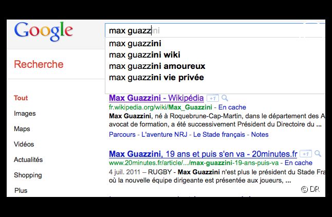 Une recherche sur "Max Guazzini" dans Google, le 15 septembre 2011