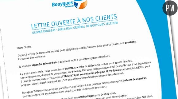 La lettre publiée par Bouygues Télécom dans la presse.