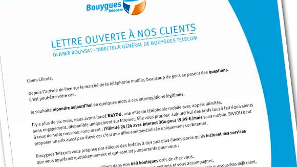 Bouygues Telecom adresse un courrier à ses clients dans la presse pour parler de Free Mobile