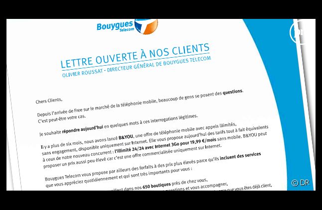 La lettre publiée par Bouygues Télécom dans la presse.